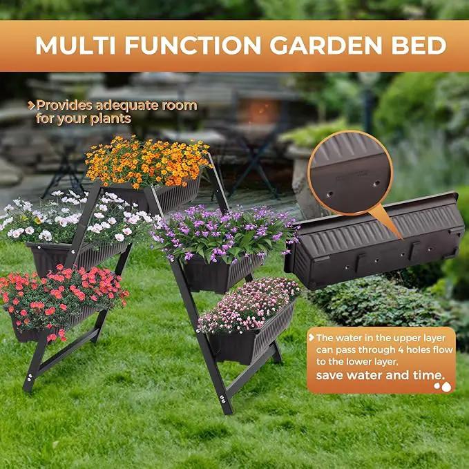 Raised Garden Planter Bed, Tiered Planter Stand with 5 Boxes (Brown), 26" Long*36.5" Wide*31" Tall, Good for Herbs, Flowers, or Vegetables in Patio Balcony Indoor Outdoor by GreenHaven Gardens