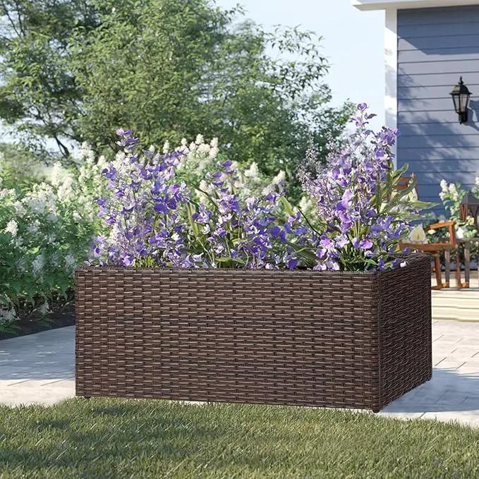 SUNNYPARK Set of 2 Large Rectangular Planter with Removable Liner, All-Weather PE Rattan Modern Planters Indoor Outdoor Flower Plant Pots Garden Box Patio Yard Front Porch Deck by GreenHaven Gardens