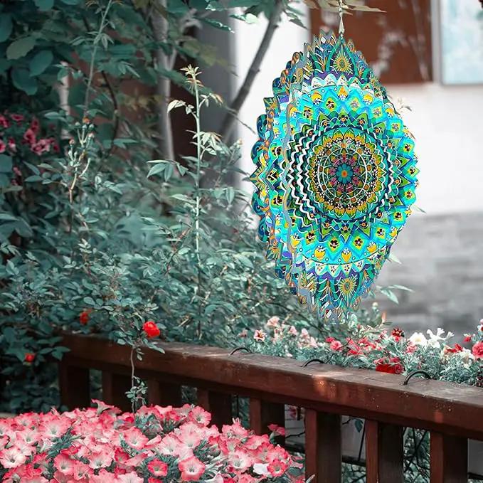 Wind Spinner Mandala Peacock Blue Ocean,Wind Spinner for Yard and Garden,Gifts for Women Mom Grandma Wife Father,12Inch 3D Kinetic Yard Art Decorations Outdoor&Indoor Christmas Decor by GreenHaven Gardens