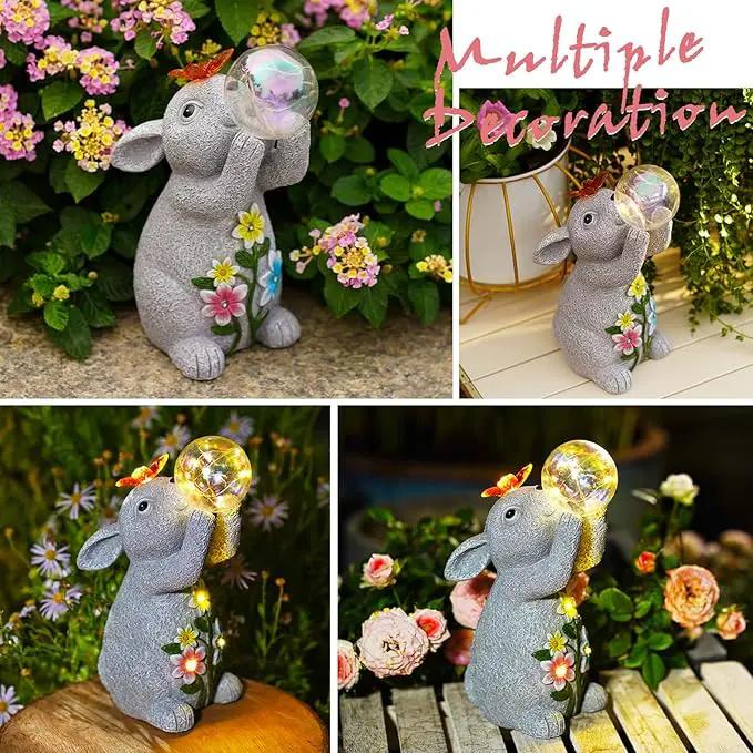 Solar Rabbit Outdoor Garden Statues: Outside Decor with Lights Clearance for Yard Art Lawn Ornaments Porch Patio Balcony Home House - Birthday Gifts for Grandma Mom Women by GreenHaven Gardens