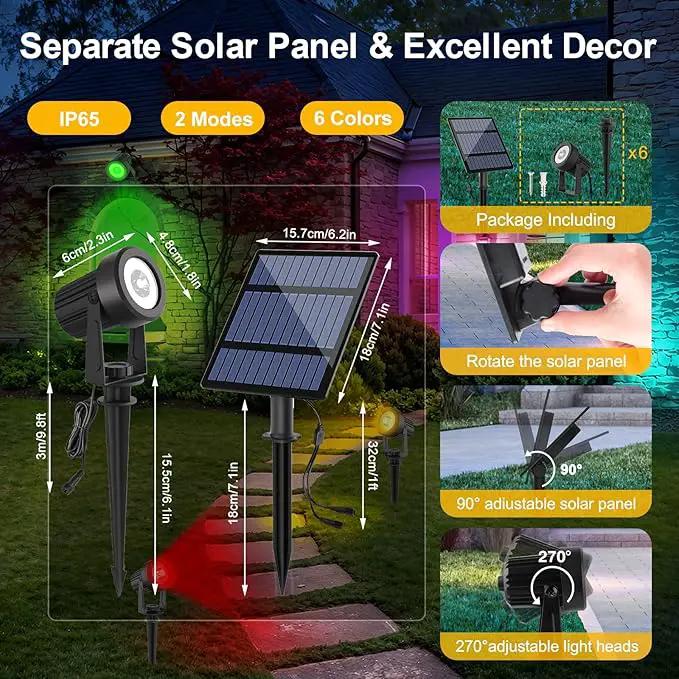 T-SUNUS Solar Spot Lights Outdoor Color Changing 6-in-1, Solar Landscape Spotlights RGB Lighting Waterproof IP65 Wall Lamp 9.8ft Cable for Patio Pathway Yard Garden Holiday (Multi-Color) by GreenHaven Gardens
