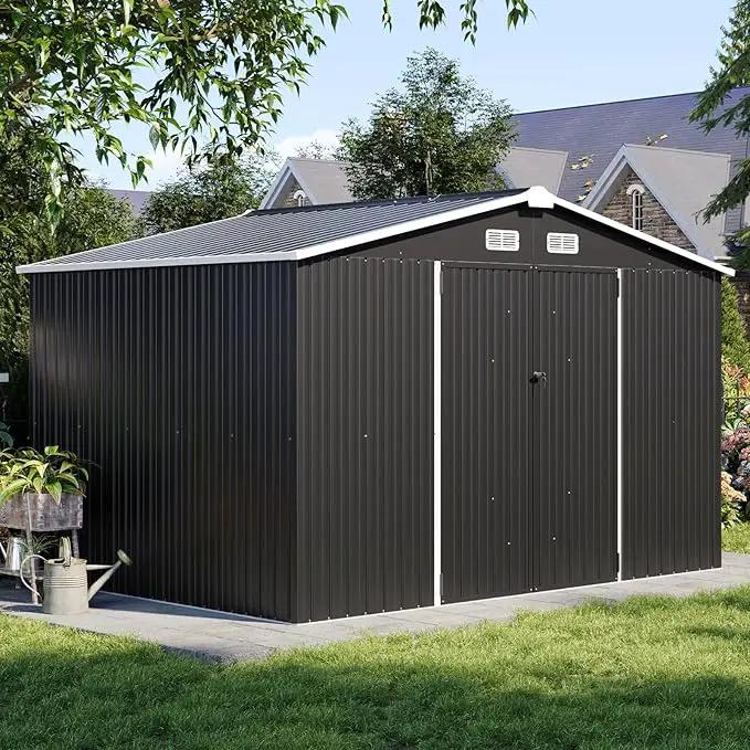 Aoxun 9.4x7.3x6.5 FT Outdoor Storage Shed with Base Outdoor Metal Shed for Tool, Garden, Bike, Placed in Patio, Garden Base Included (Black) by GreenHaven Gardens