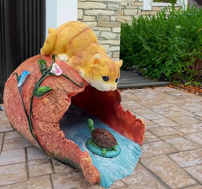 Teaeeno Orange Cat Decor Statue Gutter Downspout Extension Decorative,Animal Statue Outdoor Decor,3"×4" Rain Gutter Downspout Splash Block,Garden Splash Block Outdoor Sculpture,Rain Downspout Diverter by GreenHaven Gardens