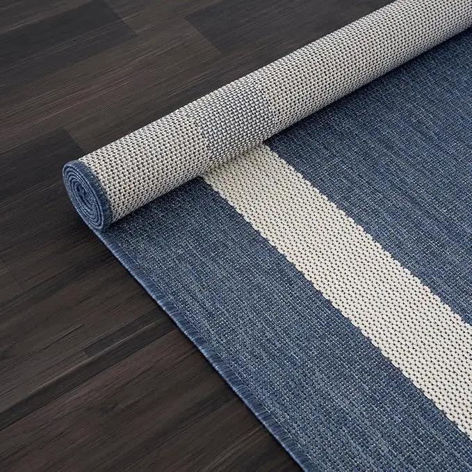 CAMILSON Outdoor Rug 8x10, Modern Outside Rugs for Patios Porches Waterproof Durable Washable Non-Shedding, Easy-to-Clean Indoor Outdoor Area Carpet (8 x 10, Bordered - Blue/White) by GreenHaven Gardens