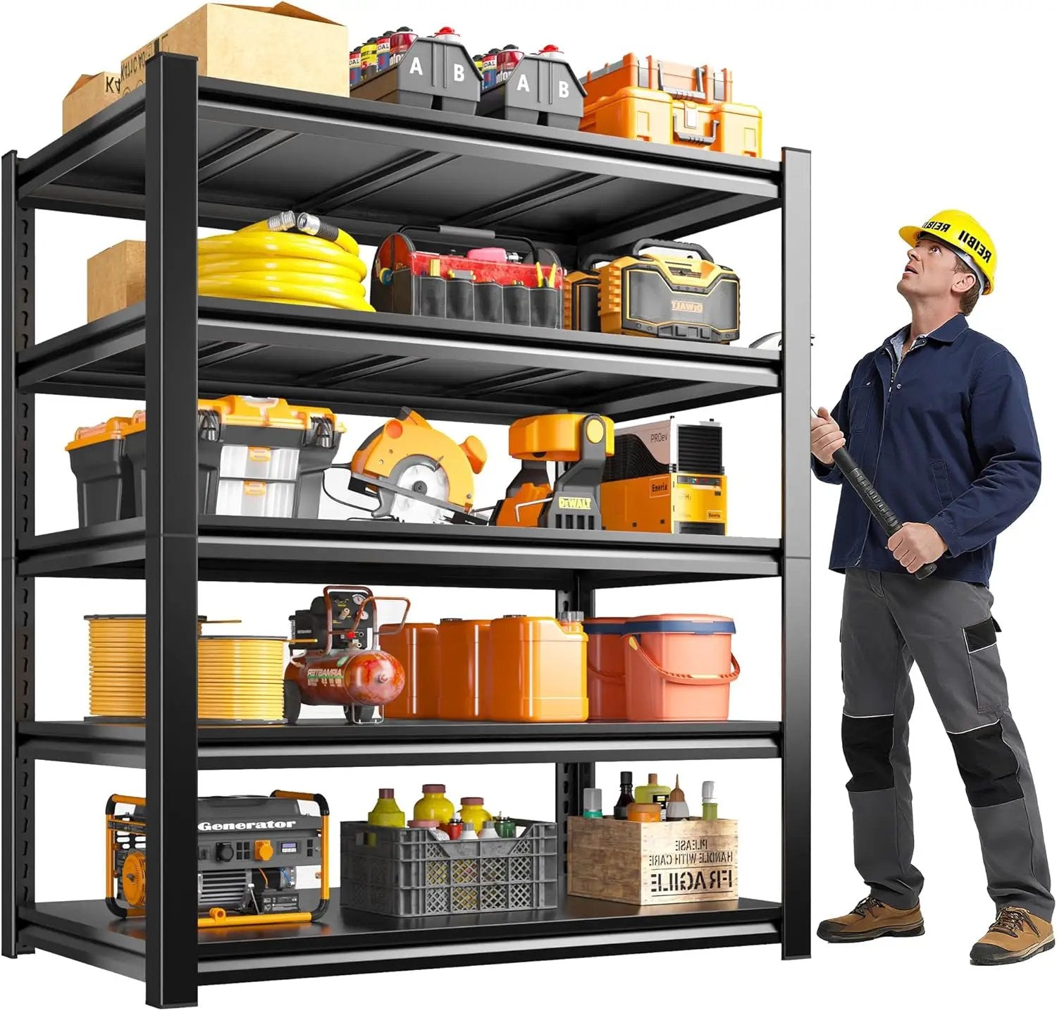 REIBII Garage Shelving, 3000 LBS Garage Shelves, Adjustable Metal Storage Shelves, 5 Tier Heavy Duty Shelving Units for Garage, Basement, Warehouse, Kitchen, Pantry, 72" H x 36" W x 16" D by GreenHaven Gardens