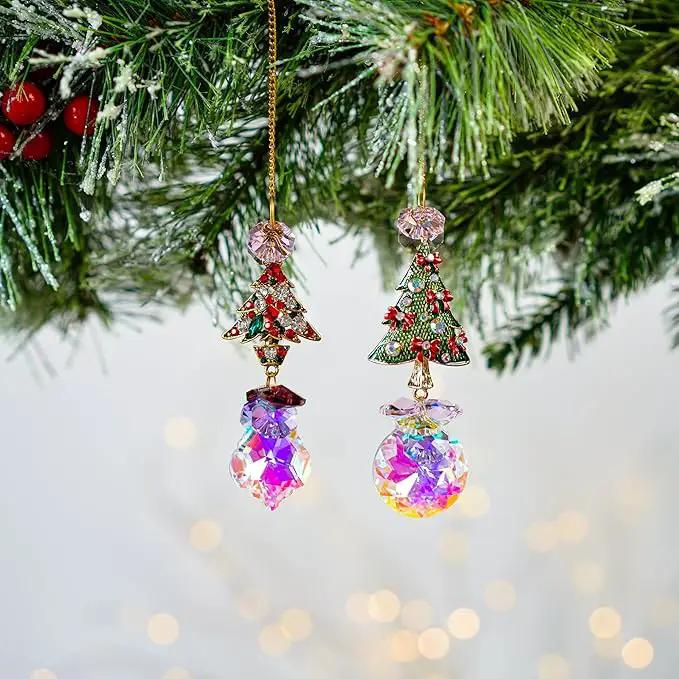 2PCS Rhinestones Christmas Tree Ornaments Suncatcher Prisms Hang for Tree Window Christmas Eve Party by GreenHaven Gardens