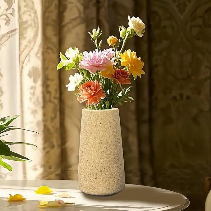 Simple Vase for Flowers Plants, Matte Vases for Modern Table Shelf Home Decor Wedding Boho Decor, 6" H Frosted Elegant Ceramic Vase for Pampas Grass Fluffy Stem Bouquet Lavender Flowers (Brown, 2) by GreenHaven Gardens