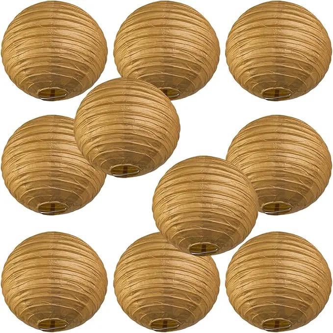 WYZworks - Round Paper Lanterns 10 Pack (Brown, 14") - Hanging Paper Lanterns Lamp for Wedding, Birthday, Party and Home Decorations with 8", 10", 12", 14", 16" Option by GreenHaven Gardens