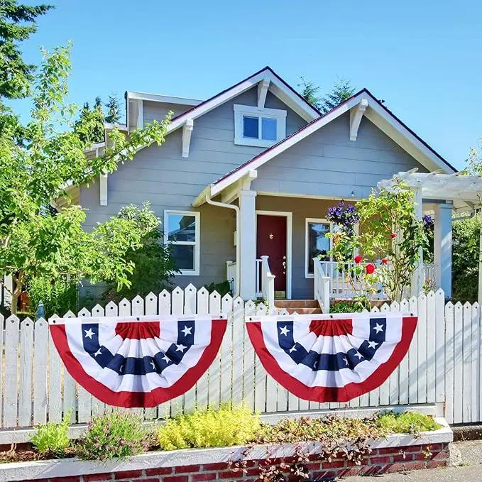 2x4Ft American Bunting Flag 4th of July Embroidered Stars USA Bunting Banner Patriotic Decorations Pleated Half Fan Flags Decor Outdoor Outside Porch Garden Window Independence Day Memorial Veterans by GreenHaven Gardens