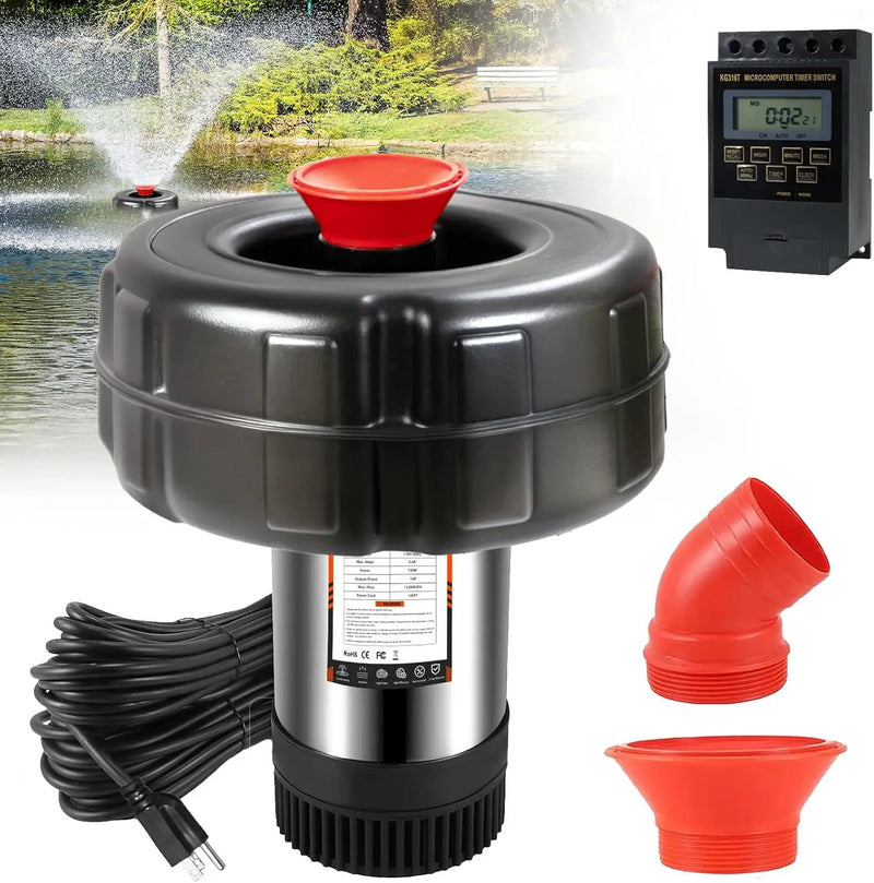 Pond Fountain Aerator, 1HP 15000 GPH Floating Fountain Pump with Timer & 100FT Cord, Stainless Steel Pond Jet System for Large Outdoor Ponds & Lakes by GreenHaven Gardens