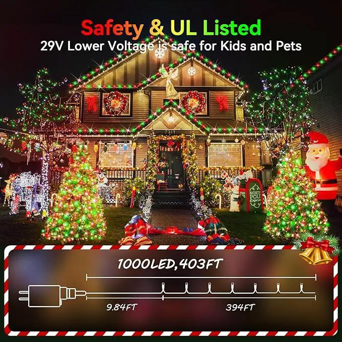 Hezbjiti 2 Pack 1000 LED 403 FT Christmas String Lights Outdoor, 8 Lighting Modes IP44 Waterproof Fairy Lights with Timer and Dimmable Function for Party Tree Decorations (Red+Green, Clear Wire) by GreenHaven Gardens