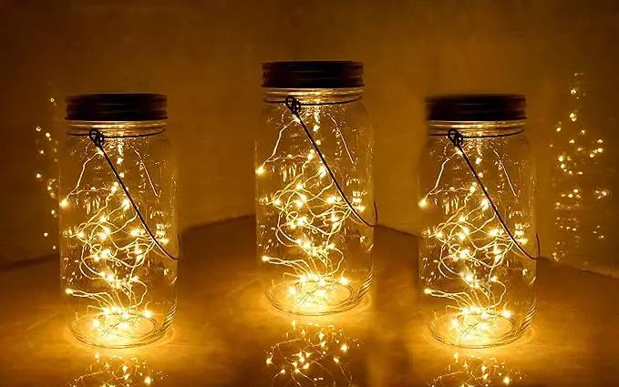 Solar Mason Jar Lights 30 Led,6 Pack Large-Size Solar Hanging Glass Jar Starry Fairy Lights,Solar Lanterns for Outdoor Patio Party Garden Decor Lights (Jars and Handles Included) by GreenHaven Gardens