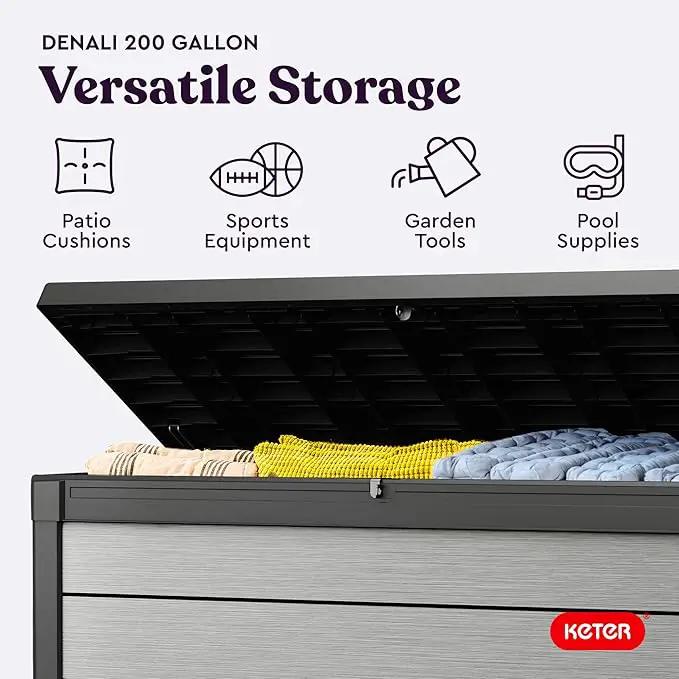 Keter Denali 200 Gallon Resin Large Deck Box with Double Wall 20mm Panels - Paintable and Drillable-Organization and Storage for Patio Furniture and Outdoor Items, Grey & Black by GreenHaven Gardens