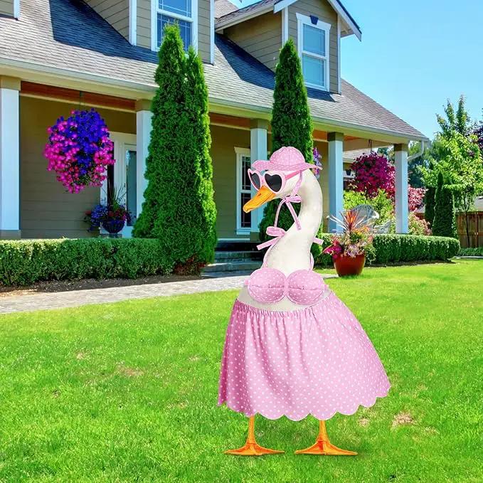 Bikini Goose Outfit Lawn Goose Clothing Porch Goose Outfits Summer Yard Goose Outfits Hawaiian Luau Goose Outfit for 23'' Lawn Goose Outdoor Decoration (Pink) by GreenHaven Gardens