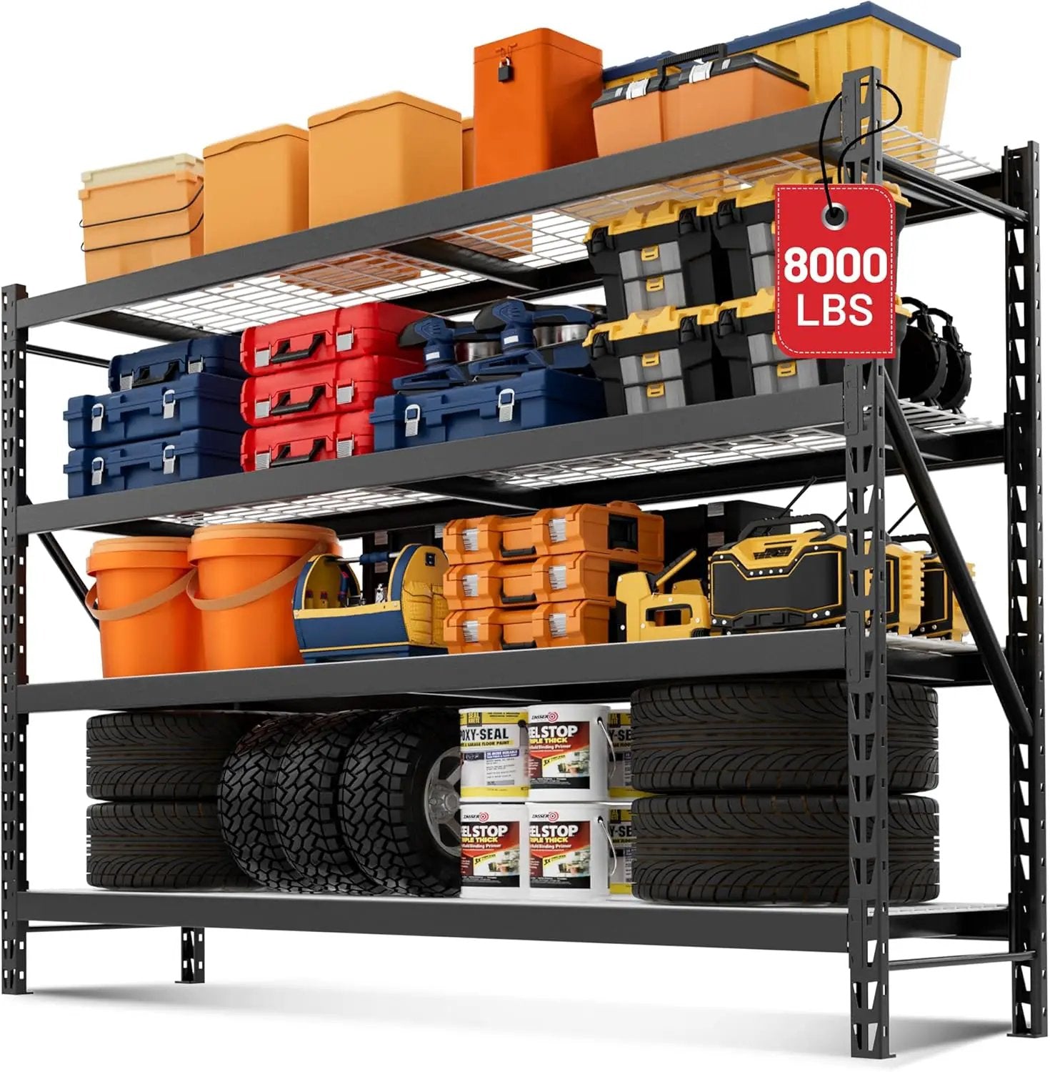 WORKPRO 8000LBS Storage Shelves, 77" Extra-Wide Garage Shelving, Heavy-Duty Metal Shelving Unit, Adjustable 4-Tier Garage Storage Rack for Warehouse, Basement,77" W X 24" D X 72" H, Black by GreenHaven Gardens