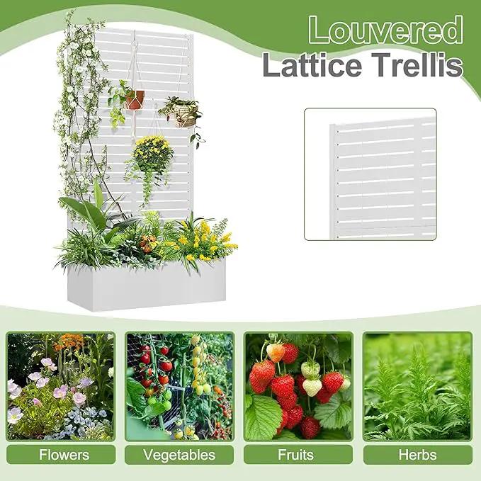 Trellis for Climbing Plants Outdoor，Mental Garden Bed with Drainage Holes Outdoor Privacy Screen Design Tall planters for herb Flower Vegetables 73"x35"x16", White-Louvered by GreenHaven Gardens