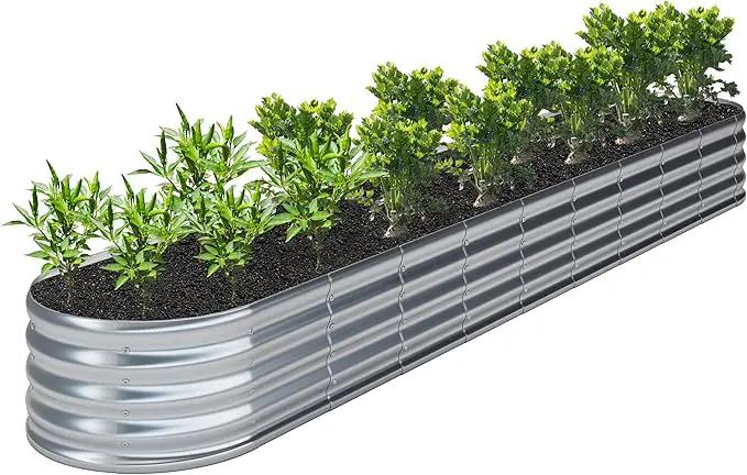 KFN 12x1.8x1FT Galvanized Raised Garden Bed,Raised Garden Bed Kit-Oval Metal Vegetable Box,Large Planter Flower Boxes Outdoor,Planting for Vegetables,Flower,Herb,Sliver,0.7mm by GreenHaven Gardens