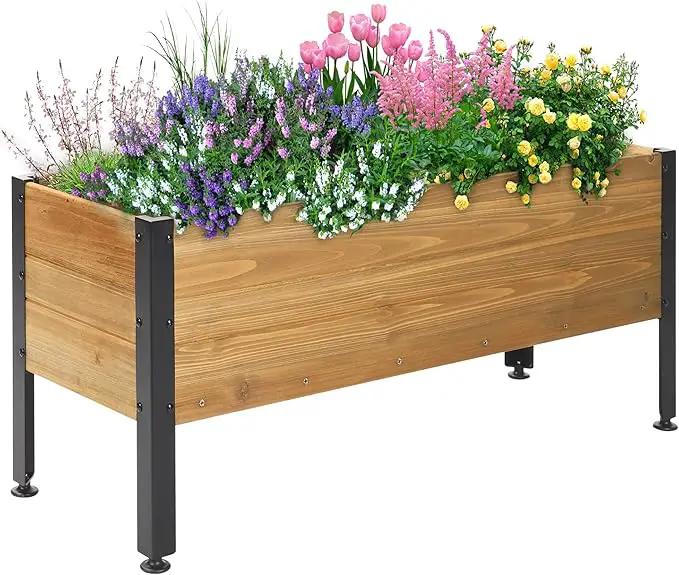 Wood Rectangular Garden Planter Box Raised Garden Bed Outdoor,Planters for Outdoor Plants 37x13x15in Elevated Planter Box for Herbs Vegetables Flowers Great for Patio Deck Balcony by GreenHaven Gardens