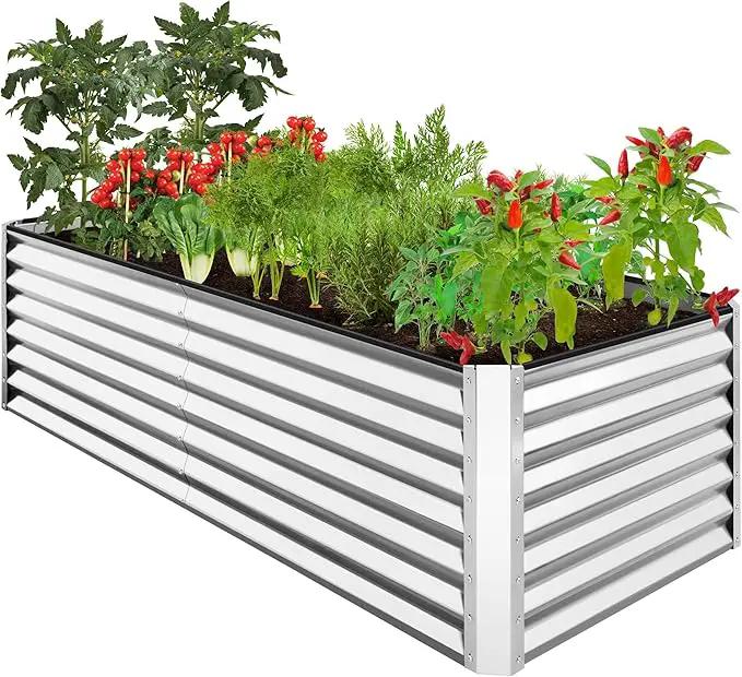 Best Choice Products 8x4x2ft Outdoor Metal Raised Garden Bed, Deep Root Planter Box for Vegetables, Flowers, Herbs, and Succulents w/ 478 Gallon Capacity - Silver by GreenHaven Gardens