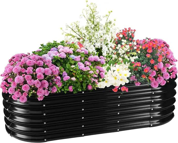 17" Tall Elevated Oval Metal Raised Garden Bed - 5ft x 2ft in Size and 0.8MM Thick Durable Planter Bed/Box for Vegetables Flowers Succulent at Patio/Garden Outdoor (Black, 5X2X1.4 FT) by GreenHaven Gardens