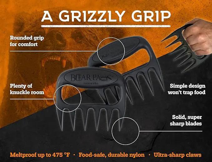 Bear Paws Meat Claws - The Original Meat Shredder Claws for Pulled Pork, USA Made - Easily Lift, Shred, Pull and Serve Pork, Chicken, Brisket and Turkey - Gift for Dad on Father's Day! (Black) by GreenHaven Gardens