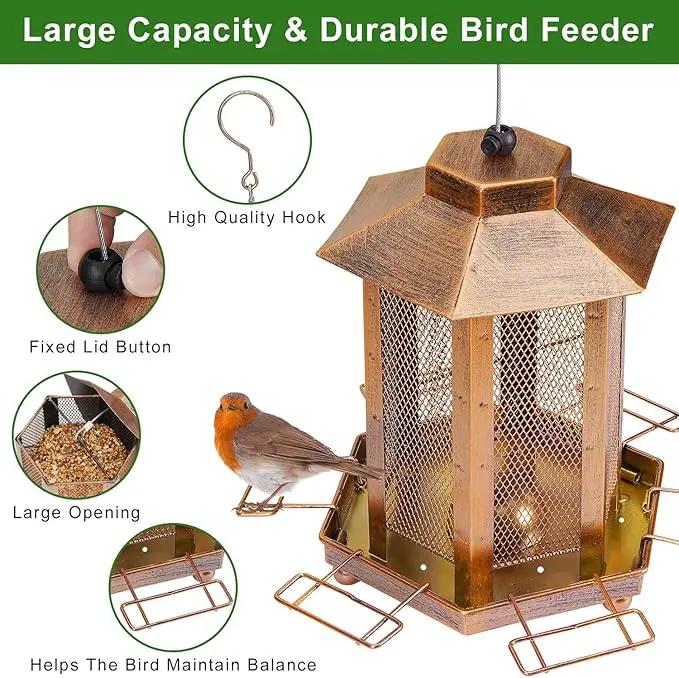 Lantern-Shaped Metal Bird Feeder for Outdoor Hanging, 3.5LB Large Capacity, Garden Decoration - Attracts Wild Birds, Durable Outdoor Bird Feeding Station for Garden Yard Outside Backyard by GreenHaven Gardens