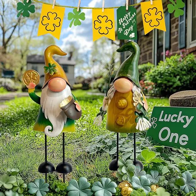 HONGLAND St.Patricks Day Decorations Outdoor Green Gnomes, Metal Gnomes Figurine Irish Leprechaun St Patricks Day Decor, Luck Shamrock Gnome for Home Outside Garden Lawn Party Yard Patio (18 INCH) by GreenHaven Gardens