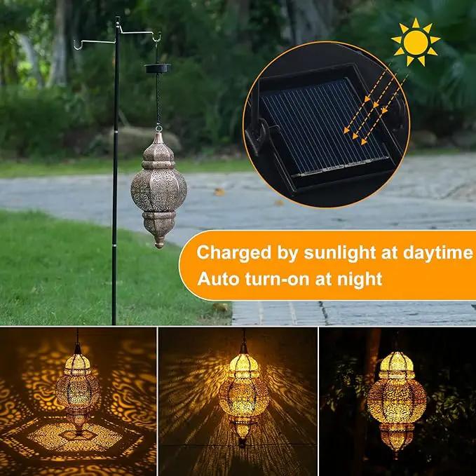 Hanging Solar Lights, Outdoor Decor Solar Lantern, Waterproof Metal Moroccan Lantern for Outside Patio Pathway Yard Front Porch Backyard Garden Decorative by GreenHaven Gardens