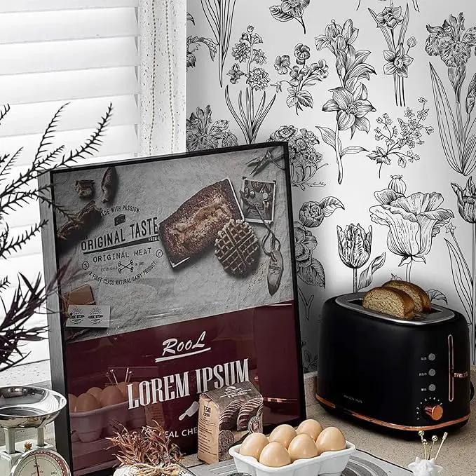 Dimoon 393"x17.3" Floral Peel and Stick Wallpaper White Contact Paper Waterproof Black Lines Wallpaper Vintage Flower Thicken Plant Self Adhesive Removable Wall Covering Shelf Liner Decal Vinyl Roll by GreenHaven Gardens