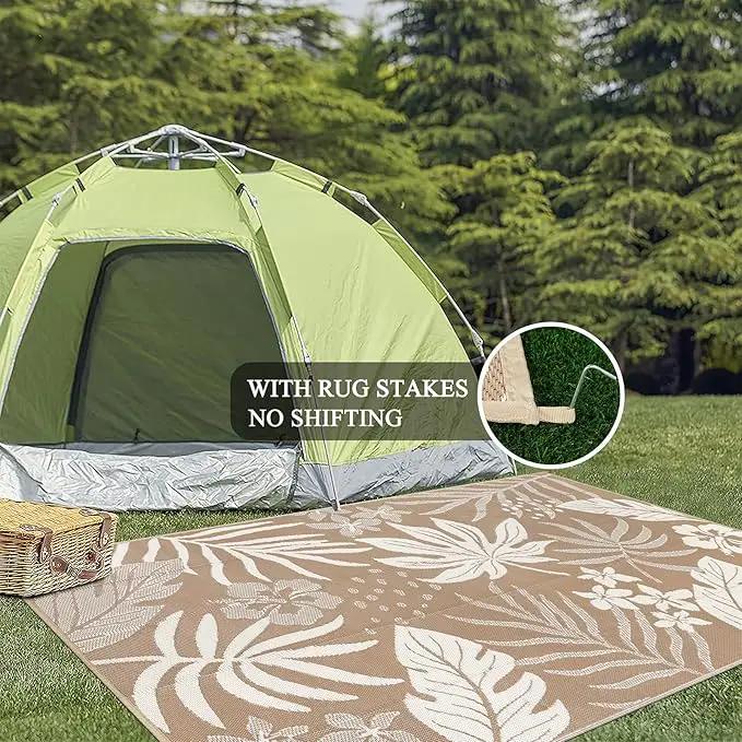 Pauwer Waterproof Outdoor Rug 6x9, Reversible Plastic Straw Patio Camping Rug, Indoor Outdoor RV Mat Carpet for Deck, Camper, Porch, Balcony, Backyard, Picnic, Floral Brown by GreenHaven Gardens