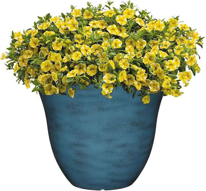 Classic Home and Garden Honeysuckle Resin Flower Pot Planter, Blue Jean, 15" by GreenHaven Gardens