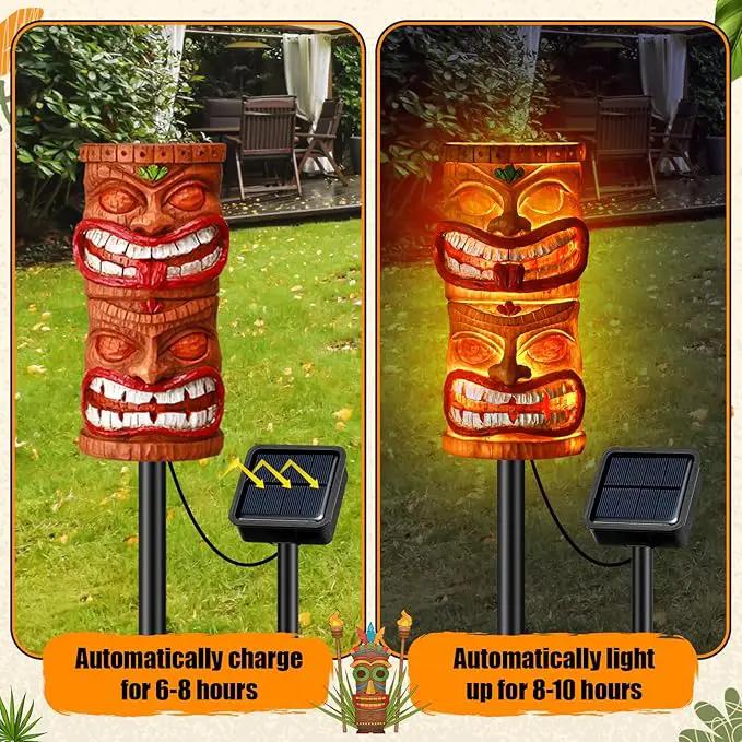 VIHOSE 5 Pcs Tiki Solar Light Decor Tiki Bar Statues Solar Power Light Stake Outdoor Hawaiian LED Decor for Luau Birthday Party Tropical Bar Garden Yard by GreenHaven Gardens