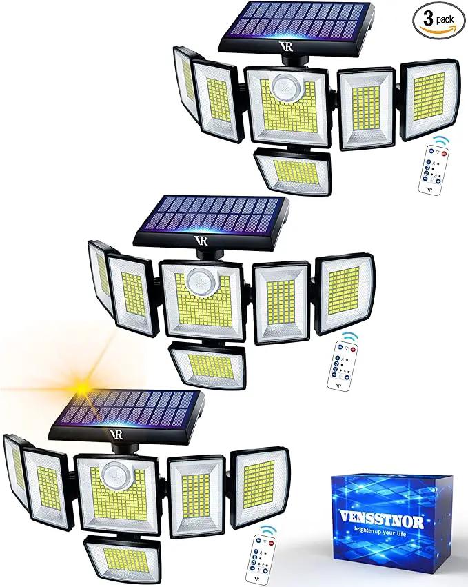Solar Motion Sensor Flood Lights Outdoor - 496LEDs 3500LM 3 Lighting Modes 3 Levels Brightness, 6 Heads 360° Illumination, IP65 Solar Security Lights,for Porch Yard Patio Garage(3 Packs) by GreenHaven Gardens