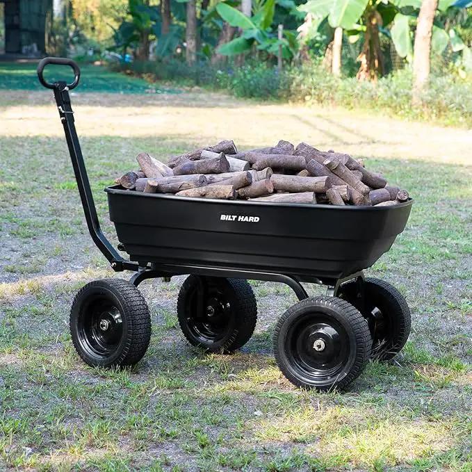 BILT HARD Poly Garden Dump Cart 1200 lbs with No Flat Tires, Quick Release, 2-in-1 Convertible Handle, 7 Cu Ft Dump Wagon Heavy Duty for Yard, Outdoor by GreenHaven Gardens