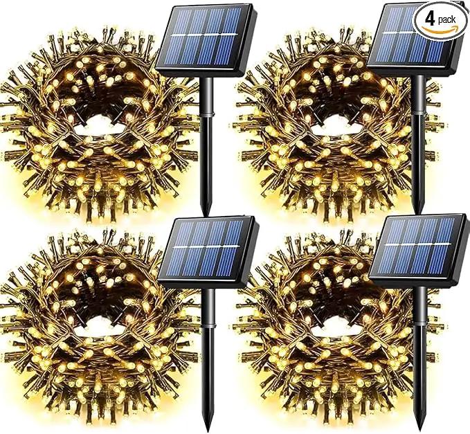 Voolex 4-Pack Solar Christmas String Lights Outdoor -100LED 33FT Solar Powered LED String Light Waterproof with 8 Modes, Solar Powered Lights for Garden, Fence, Party, Tree Decorations Warm White by GreenHaven Gardens