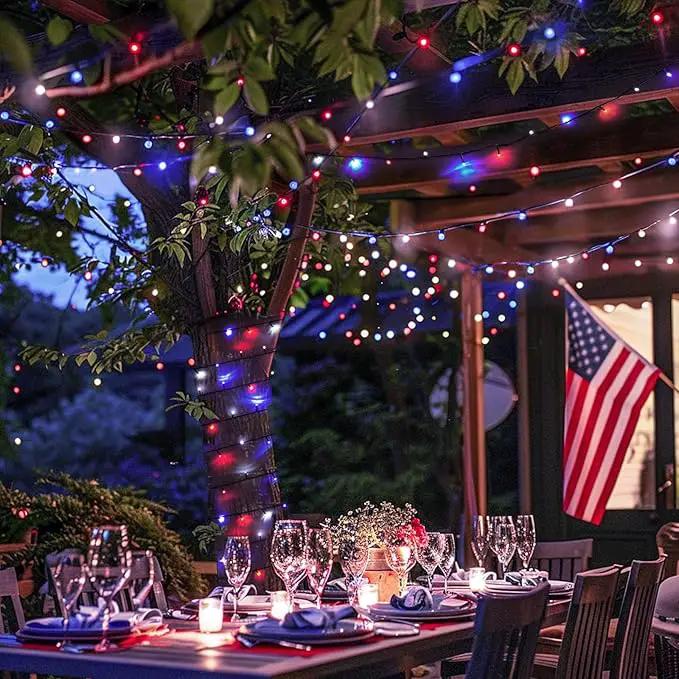 JMEXSUSS 2 Pack Red White and Blue Solar Lights, 200LED 75.5ft Patriot Solar String Lights Outdoor Waterproof, 8 Modes 4th of July Light for Independence Day Patio Garden Tree Decorations by GreenHaven Gardens