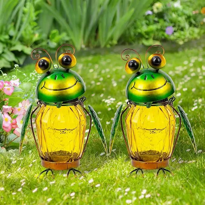2 Pack Solar Lanterns Outdoor Waterproof Frog Hanging Solar Lantern, LED Glass Jar Outdoor Lanterns, Garden Lantern Lights for Yard Tree Table Xmas Metal Decoration by GreenHaven Gardens