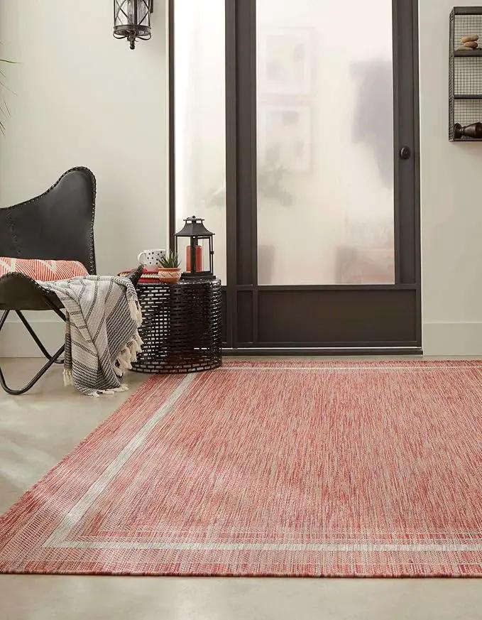Unique Loom Outdoor Border Collection Area Rug - Soft Border (2' x 3' 1" Rectangle, Rust Red/ Ivory) by GreenHaven Gardens