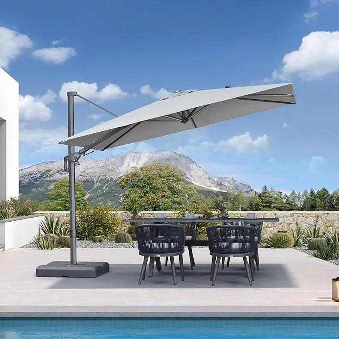PURPLE LEAF 10' X 6.5' Left-right Tilting Outdoor Patio Umbrella Swivel Offset Cantilever Heavy Duty Rectangle Aluminum Umbrella with UV Resistant for Deck Pool Patio Backyard, Pebble Grey by GreenHaven Gardens