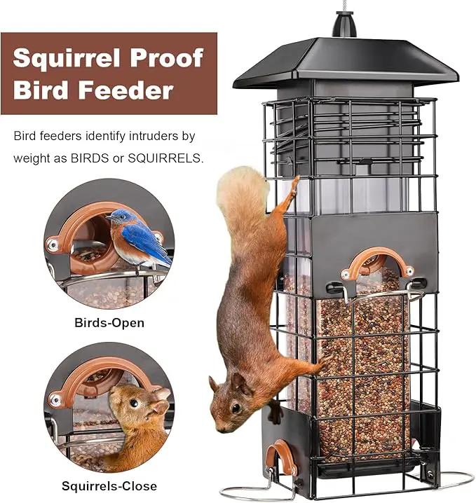 Squirrel Proof Bird Feeder - Metal Outdoor Design with 4 Feeding Ports, Wild Bird Feeders for Outside, 2.5lb Large Capacity, Ideal Gift for Bird Lovers by GreenHaven Gardens