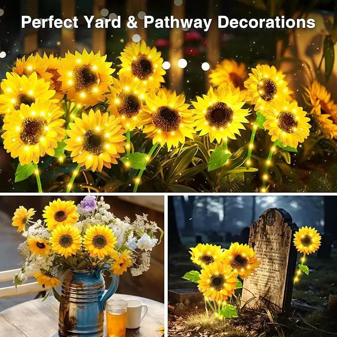 Solar Sunflower Garden Lights: 6 Pack of 18 LED Artificial Solar Flowers, IP65 Waterproof for Pathway, Walkway, Porch, Landscape, Yard Decorations by GreenHaven Gardens