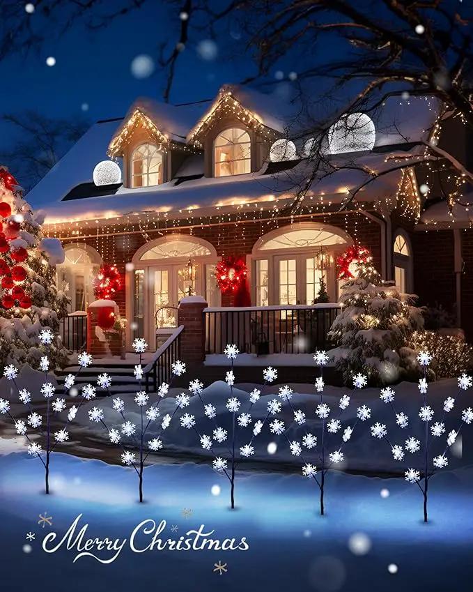 Brightown Snowflake Lights Outdoor Pathway, 8 Packs Lighted Branches Christmas Yard Decor, Small Tree With Lights, Twig Branch Outdoor Christmas Decorations, Pure White by GreenHaven Gardens