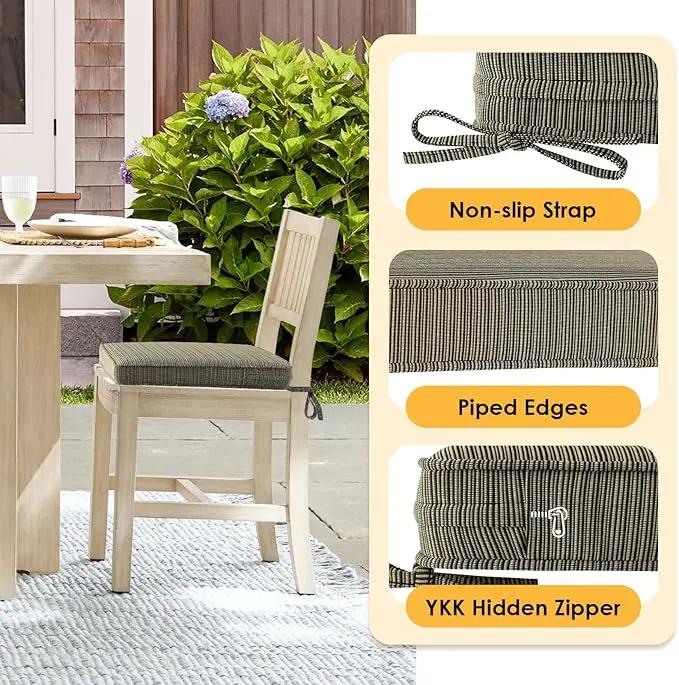 Outdoor Square Corner Seat Cushion, 18.5"x16"x3", Set of 4, Non Slip Seat Cushion Pads with Removable Cover for Patio Furniture, Garden Yard Lawn, Dark Black Tan Stripe by GreenHaven Gardens