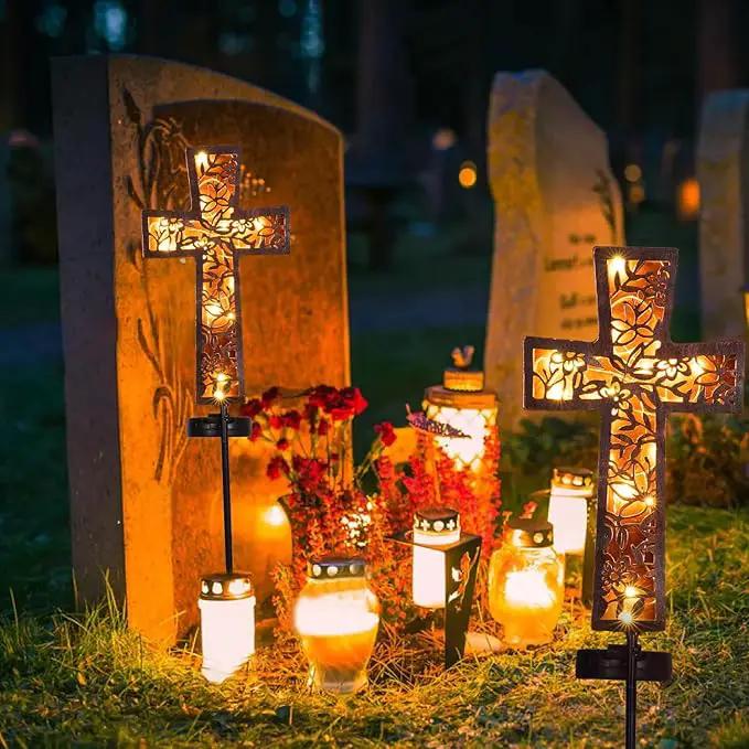 HUYIENO Solar Cross Garden Stake Lights 38inch Metal Outdoor Waterproof Memorial Garden Decor 2 Lighting Modes Cemetery Decorations for Grave for Remembrance Gifts & Sympathy Gifts by GreenHaven Gardens