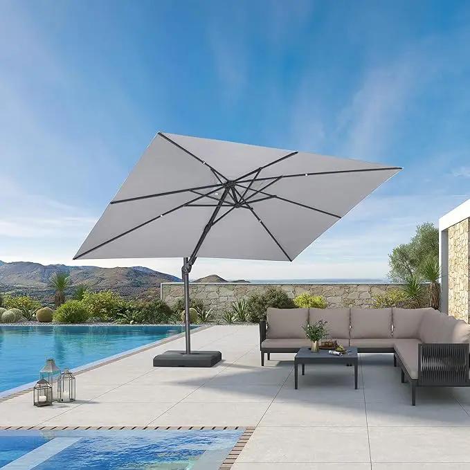 PURPLE LEAF 9' X 12' Left-right Tilting Outdoor Patio Umbrella Swivel Offset Cantilever Heavy Duty Rectangle Aluminum Umbrella with UV Resistant for Deck Pool Patio Backyard, Pebble Grey by GreenHaven Gardens