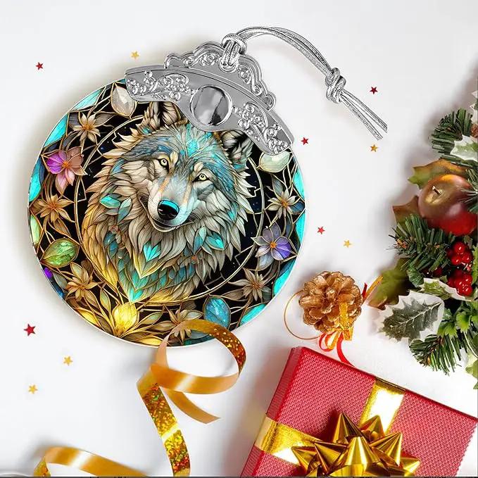 Stained Glass Suncatcher Hanging Ornament, Wolf Decor for Home, Christmas Ornament by GreenHaven Gardens