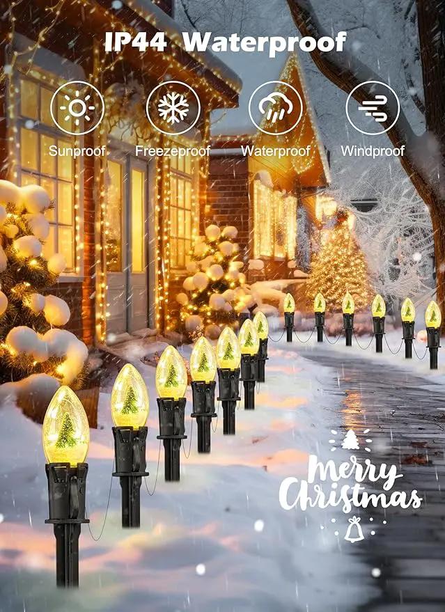 C9 Christmas Pathway Lights Outdoor, 25Ft 20 LED Christmas String Lights with Stakes, 3 Light Modes, Waterproof Connectable Christmas Decorations for Outside Lawn Yard Sidewalk Driveway, Warm White by GreenHaven Gardens