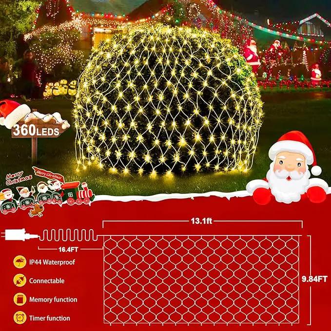 KNONEW 2-Pack 360 LEDs Christmas Net Lights 13ft x 6.6ft Outdoor Mesh Connectable Waterproof 8 Modes & Timer Plug-in Fairy Lights for Bushes Garden Party Wedding Holiday, Warm White by GreenHaven Gardens