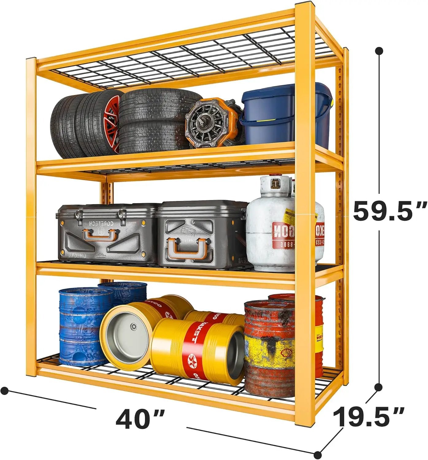 REIBII 40" W Garage Shelving 2240 LBS Storage Shelves Adjustable Heavy Duty Shelving 4 Tier Metal Shelves for Storage for Garage Kitchen Pantry Warehouse Basement 40" W × 19.5" D × 59.5" H, 4 Pack by GreenHaven Gardens