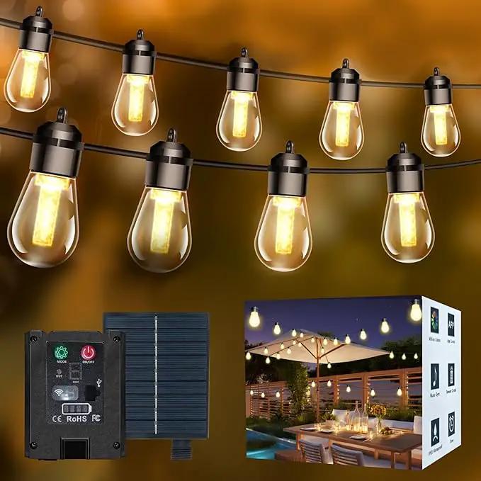 Honche Solar Lights Outdoor Waterproof LED IP66 with 15 Edison Bulb Warm White String Lights Patio Lights Decorate for Christmas Camping Wedding Birthday Backyard Gazebo Party by GreenHaven Gardens